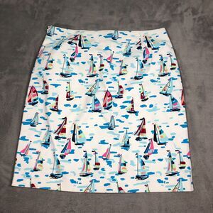 Talbots Skirt Womens Size 4 Nautical Sailboats Coastal Beach Stretch Cotton